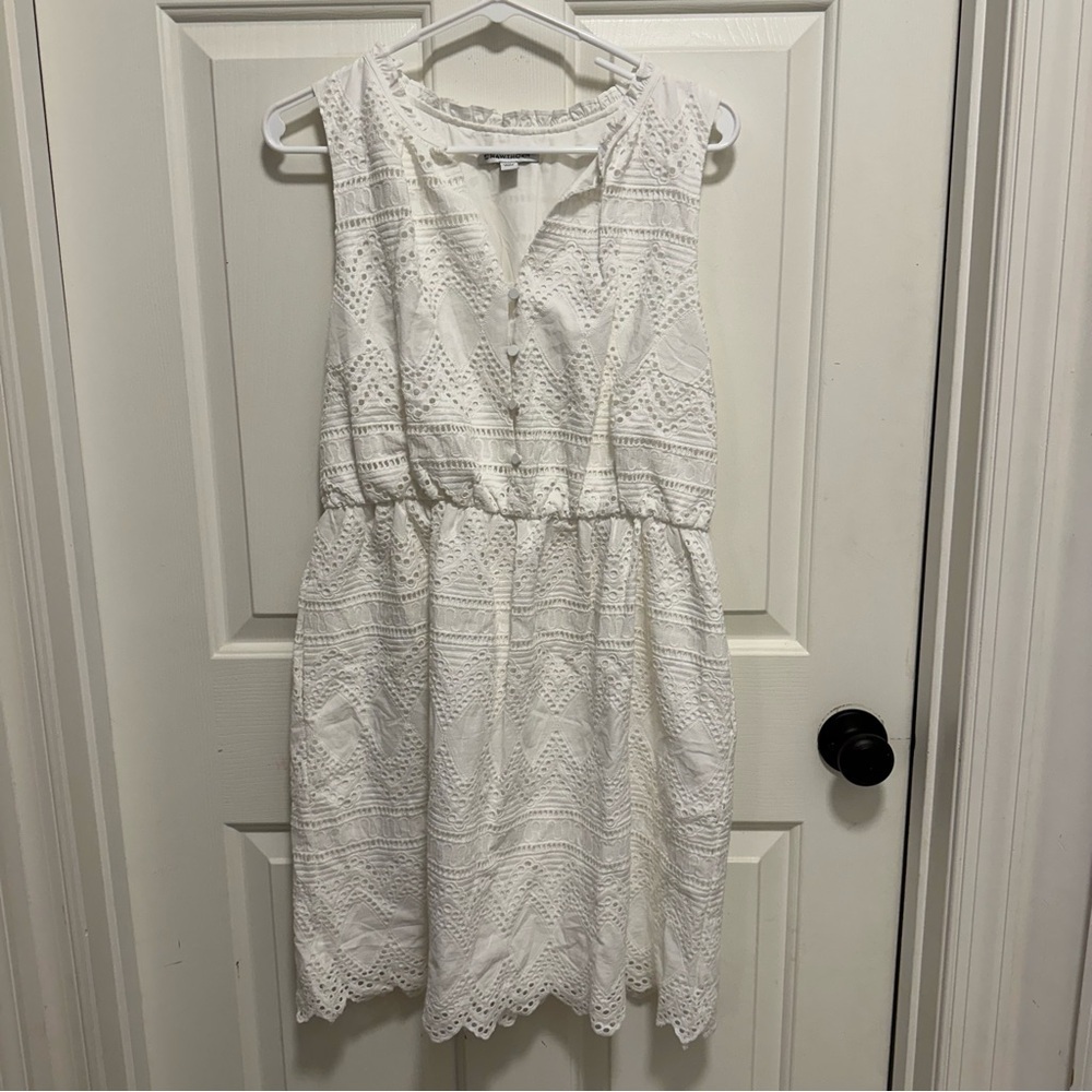 41 Hawthorn Dress Womens White Eyelet Fit Flare Spring Scalloped Hem size large